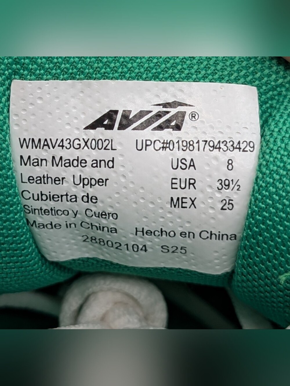 Avia 5000 Performance White and Green Mesh Lace-Up Athletic Sneakers - Picture 9 of 10